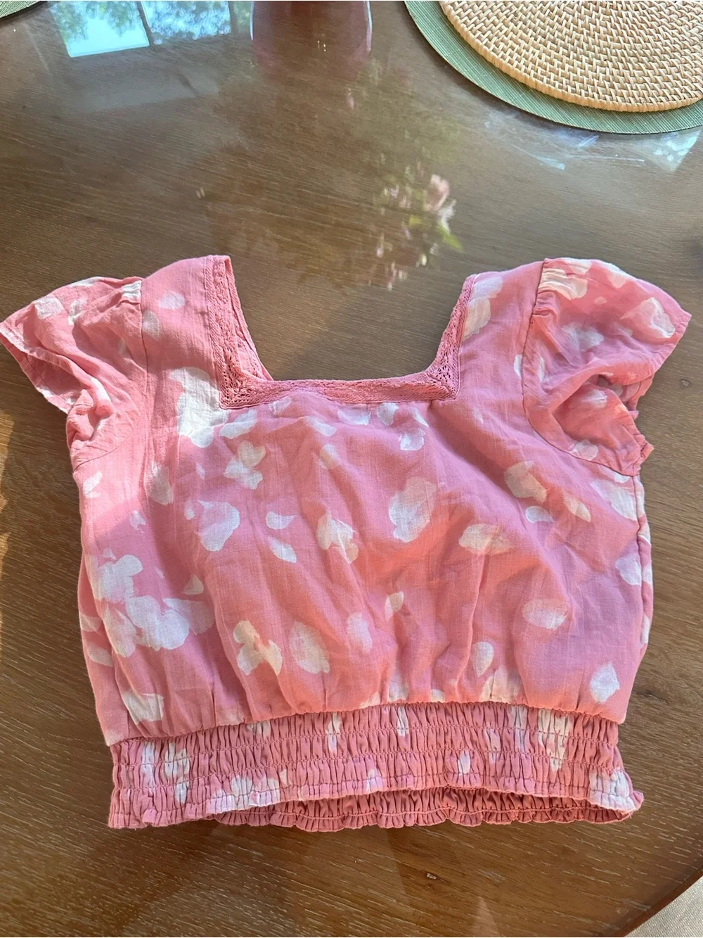abercrombie kids Pink Floral Flutter Sleeve Crop Top